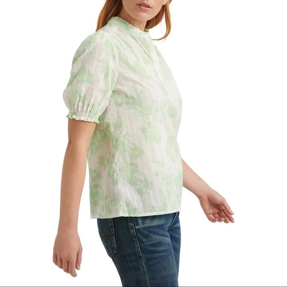 Lucky Brand Puff Sleeve Popover Blouse Green Multi Floral Size Extra Large NWT - Picture 2 of 13